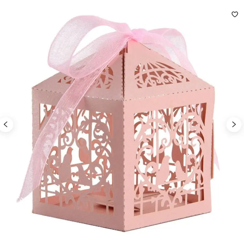 Kunden spezifische Farben Love Birds Laser geschnittene Hochzeit Candy Chocolate Box Pearl Paper Candy Box Verpackung für Gäste