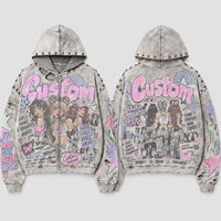 Sweat-shirts à capuche personnalisés en coton 100% French Terry, avec logo imprimé graphique tendance, effet délavé à l'acide, coupe ample, fermeture éclair