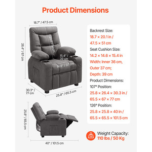<span class=keywords><strong>Fauteuil</strong></span> inclinable noir pour enfants en cuir PU avec repose-pieds, rangement et accoudoirs réglables, canapé-lit pour tout-petits garçons et filles - Product Image 2