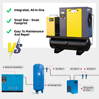 Compresseur d'air rotatif à vis tout-en-un DMC de qualité industrielle 20HP/15KW 16-20Bar avec sécheur, réservoir, refroidissement par air et roulements sans huile