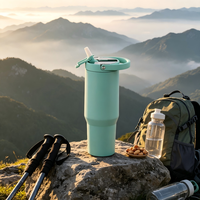 Gobelet isotherme en acier inoxydable de 32 oz grande capacité, anti-fuite, avec paille rabattable, idéal pour les sports de plein air, le camping et comme cadeau - Vente en gros