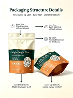 Sachets Doypack personnalisés de qualité alimentaire avec fermeture éclair refermable pour snacks, biscuits, thé, chips, avec impression de logo sur mesure