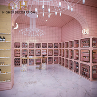 Meubles de magasin de cosmétiques de style rose, armoire de présentation de maquillage personnalisée avec éclairage LED pour magasin de beauté