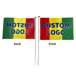 150D Polyester Digital Printing Mini Hand Wave Flag On Stick With Pole 14*21cm Hand Flag