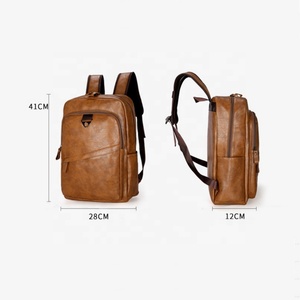 Wholesale Custom Pu Soft Leather Zipper Student Schoolbag Outdoor Business Sports Travel Computer Men's <b>Backpack</b> - Product Image 2