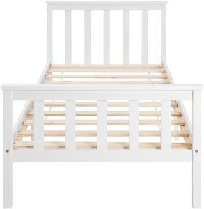 Lit <span class=keywords><strong>en</strong></span> <span class=keywords><strong>bois</strong></span> Lit simple Twin Blanc Cadre <span class=keywords><strong>en</strong></span> <span class=keywords><strong>bois</strong></span> massif <span class=keywords><strong>Pieds</strong></span> <span class=keywords><strong>à</strong></span> <span class=keywords><strong>lattes</strong></span> avec tête de lit et pied de lit - Product Image 6