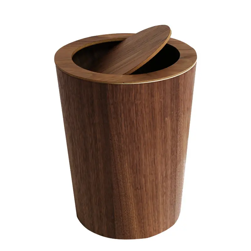 Nordic wooden clamshell trash can Japanese style simple household toilet wooden paper basket