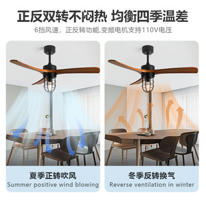 Retro Style Solid Wood <b>Ceiling</b> <b>Fan</b> Light With Led Bulb Flush Mount For Living Room And Dining Room - Product Image 5