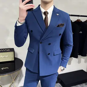 Vest Suit Pants Fashion Double-breasted Three-piece Suit Men's Wedding Dress Slim Casual Suit