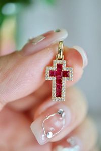 Xinfly Hiphop 18K Pure Gold 0.15ct Diamond 0.50ct Ruby <b>Cross</b> Universal Buckle Pendants Gemstone Fine Jewelry Without <b>Chain</b> - Product Image 2