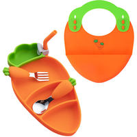 Ensemble de vaisselle sans BPA pour nourrissons et tout-petits Set de table de qualité alimentaire pour nourrissons Bol à manger pour tout-petits Motif de carottes Assiettes à cuillères pour bébés