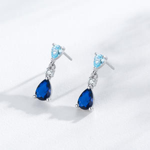 Pendientes colgantes de circonita azul en forma de lágrima, personalizables en cobre, lujosos, de plata de ley S925, para mujer. - Product Image 6