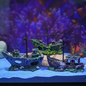 水槽の装飾品 海賊船の残骸 ヴィンテージ樹脂デザイン ボートアクセサリー ホームデコレーションオーナメント - Product Image 3