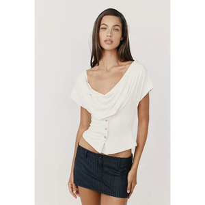 Chemise pour femme de haute qualité en mélange de coton modal et col asymétrique pour les soirées d'été - Product Image 1