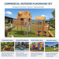 Tobogán en Espiral de Acero y Madera con Temática de Tren, Aprobado por EN1176, Cabina Sólida, Escalador de Rocas, Parque Infantil Comercial para Jardín Exterior