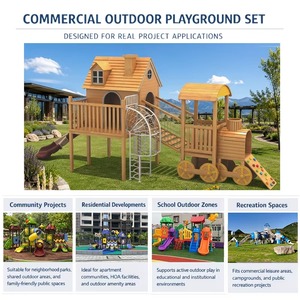 Juego de Equipos de Juegos Infantiles Comerciales para Exteriores, con Tobogán en Espiral y Rocódromo, de Madera Sólida, con Temática de Tren, Aprobado por ASTM - Product Image 4