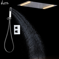 Ensemble de douche LED mural au plafond, salle de bains, système de douche à pluie en acier inoxydable 304, 360x500mm avec robinet mitigeur thermostatique