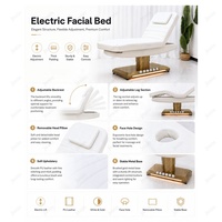 Table de massage électrique incurvée en cuir blanc personnalisable pour salon de beauté, lit de soin facial et cils avec 3 moteurs