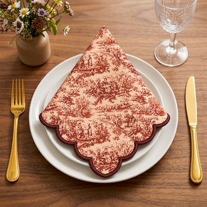 Essuie-tout en coton et lin de qualité supérieure avec imprimé toile vintage et bord festonné – Essuie-tout décoratif pour la cuisine, la maison et les restaurants - Product Image 3