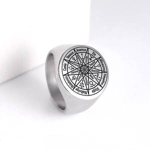 R0017 Bague Magique Ange en Acier Inoxydable Talisman Pentacle de Salomon Sceau de Salomon Protection Cabale Amulette Bagues - Product Image 3