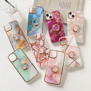 Hot Selling Telefoon Case Ring Stand Imd For Iphone 14 Pro Max Marmer Mobiele Telefoon Case Voor Iphone 13 12 Luxe Galvaniseren Case