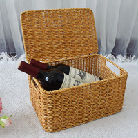 Panier de rangement tissé avec couvercle, boîte de rangement rectangulaire avec poignées pour fruits, collations, légumes, pain, livres, décoration intérieure