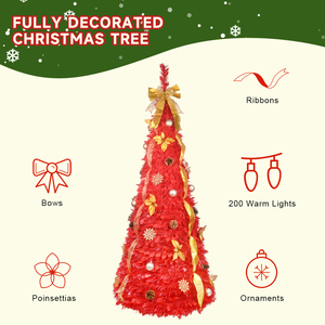 Pre-Lit Pre-Versierde Pop-Up Kerstboom, Witte Kerstbal En Noten Decoratie Ornamenten Gouden Strik Lint Kerstboom - Product Image 4