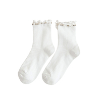 Chaussettes Vintage de Qualité Supérieure pour Femme, Nouveauté Printemps, Douces, Confortables, Tricotées, avec Revers Perlé et Logo, Vente en Gros Direct Usine