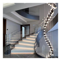 Escalier Moderne Économique d'Intérieur en Acier, Courbé, avec Garde-Corps en Verre et Marches en Marbre, Escalier Décoratif