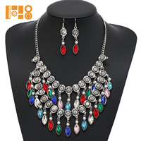 Collier de fleurs en strass œil de cheval multicouche Vintage Pendentif goutte d'eau Collier de fête de mariage Ensemble de bijoux pour femmes