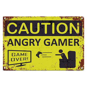 Plaque en métal vintage « Attention Gamer en colère », panneau d'avertissement, affiches rétro, autocollants muraux pour club, bar, décoration murale, ferme, boutique - Product Image 1