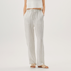Taille haute élastique lin tissu pantalon ample printemps et été dames vêtements <span class=keywords><strong>de</strong></span> bureau décontracté bande <span class=keywords><strong>crayon</strong></span> pantalon pantalon pour femmes - Product Image 2