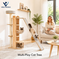 Arbre à chat multi-activités avec bol bulle en acrylique, rampe, poteau en sisal et niche en bois, mobilier d'intérieur, vente en gros