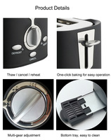 Grille-pain automatique à chauffage rapide, appareil de petit-déjeuner pour la maison, en acier inoxydable, grille-pain 2 tranches