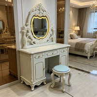 Ensemble de coiffeuse multifonctionnel de style européen d'inspiration royale avec miroir lumineux, luxueux et élégant pour chambre à coucher