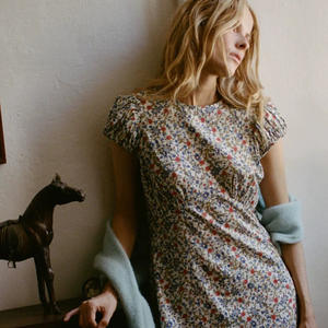 Vestido Midi para Mujer, Transpirable, Romántico, Elegante, con Mangas Abullonadas, Cuello Redondo, Silueta Francesa en A, Control de Abdomen, Corte Regular, No Tejido - Product Image 3