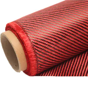 ZAME Usine Personnalisé 3k 200g Rouge Plaine En Fiber De Carbone Aramide Fibre Hybride Tissus Coloré Rouge En Fiber De Carbone Tissu Rouleau Prix