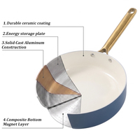 Poêle à frire écologique 2.0-3.0L en fonte avec revêtement céramique forgé antiadhésif, poignée en acier inoxydable, personnalisable en gros
