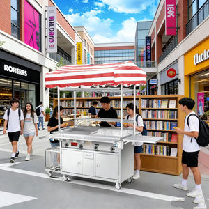 4 Wheel Convertible Rust Resistant Snack Food Cart Stainless Steel Mobile with <b>Grill</b> and Built in Heater for <b>Outdoor</b> Use - Product Image 2