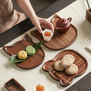 Assiette en bois de noyer en forme de chat porte-bonheur, couleur unie, motif animal, pour le thé, les collations, les fêtes, les hôtels, les cafés - Product Image 3