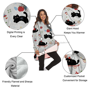 Factory Wholesale Winter Warm Flannel Sherpa Wearable Hooded <strong>Blanket</strong> Custom Printed <strong>Oversized</strong> <strong>Blanket</strong> <strong>Hoodie</strong> for Kids Adult - Product Image 2
