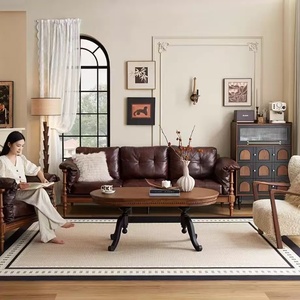 French Retro Solid Wood Oval <strong>Coffee</strong> <strong>Table</strong> High-End American Ancient Furniture Home Living Room Modern Design Removable <strong>Hall</strong> Use - Product Image 5