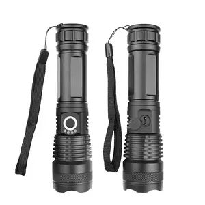 Độ sáng cao tay Torch 2000lm Zoomable dài phạm vi ánh sáng đèn flash có thể sạc lại IPX4 không thấm nước hiển thị điện Led đèn pin