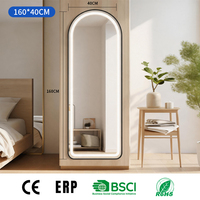 Joystar Toptan 16x63 inç Kavisli LED Tam Boy Aynası Modern Tasarım Dokunmatik Anahtarlı Metal Çerçeveli Ayaklı ve Duvara Monte Edilebilir
