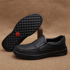Mocassins d'été en cuir pour hommes, bout rond, semelle extérieure en caoutchouc, doublure en peau de porc, respirants, à enfiler, pour le bureau et les occasions habillées - Product Image 2