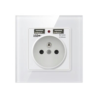 Prise murale USB de type français SUMMAO en verre trempé avec double USB DC 5.0V/2100mA 250V blanche, garantie de 3 ans pour usage résidentiel