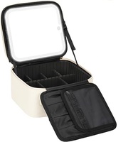 Trousse de maquillage de voyage avec miroir LED, étanche, grande capacité, organisateur de cosmétiques portable, poignée souple, luminosité réglable, trois couleurs