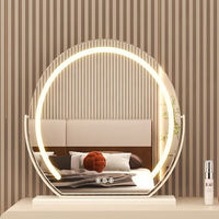 Miroir de maquillage rond LED haut de gamme en gros, 3 couleurs, à intensité réglable par toucher, 360° °   Miroir de maquillage rotatif rechargeable pour chambre et salon