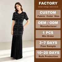 Robe longue chic et décontractée en maille à manches courtes avec détails de boutons perlés, coupe ajustée, pour femme, idéale pour le bureau, les soirées et les fêtes - Collection 2026