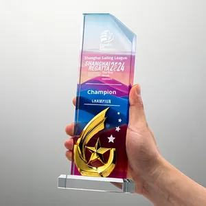Trofeo de Cristal Colorido, Portátil y Ecológico, con Grabado en Relieve y Impresión Tipográfica, para Debates Escolares, Estilo Moderno - Product Image 1